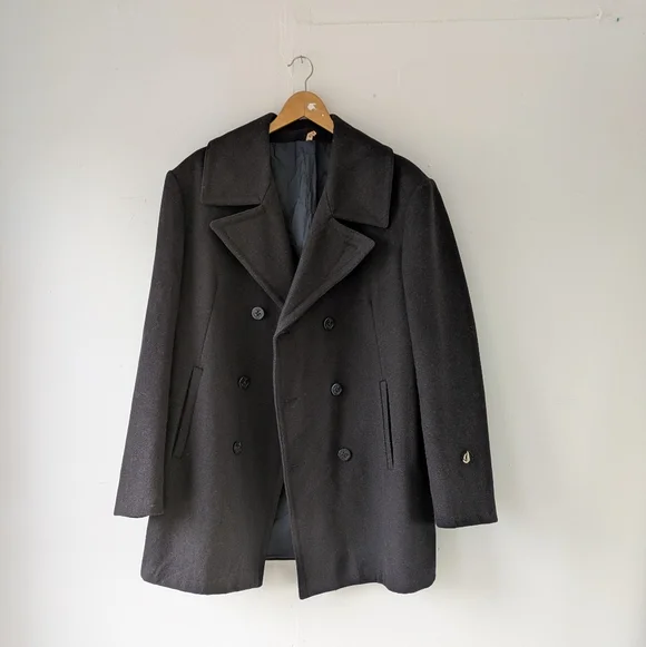 Vintage Michel Beaudouin Double-Breasted Navy Pea Coat Size 48 RARE - Picture 2 of 16